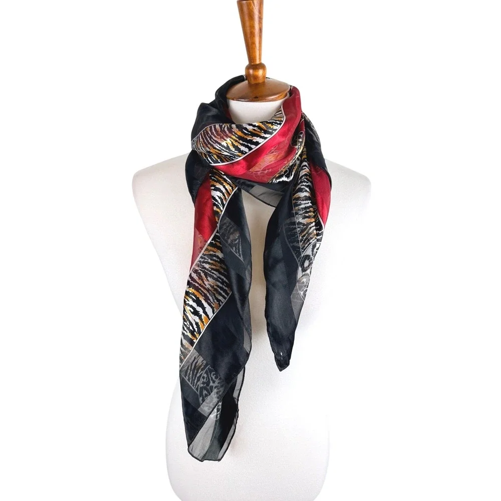 Red Black Equestrian Chain Horse Bit Animal Print Square Scarf Neckerchief